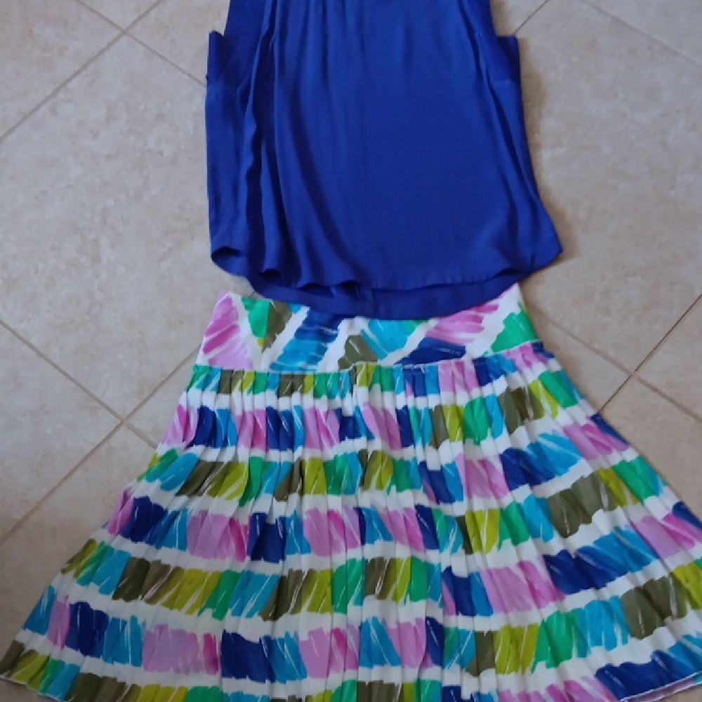 Lord & Taylor Vibrant Bl and Patterned Skirt Set
